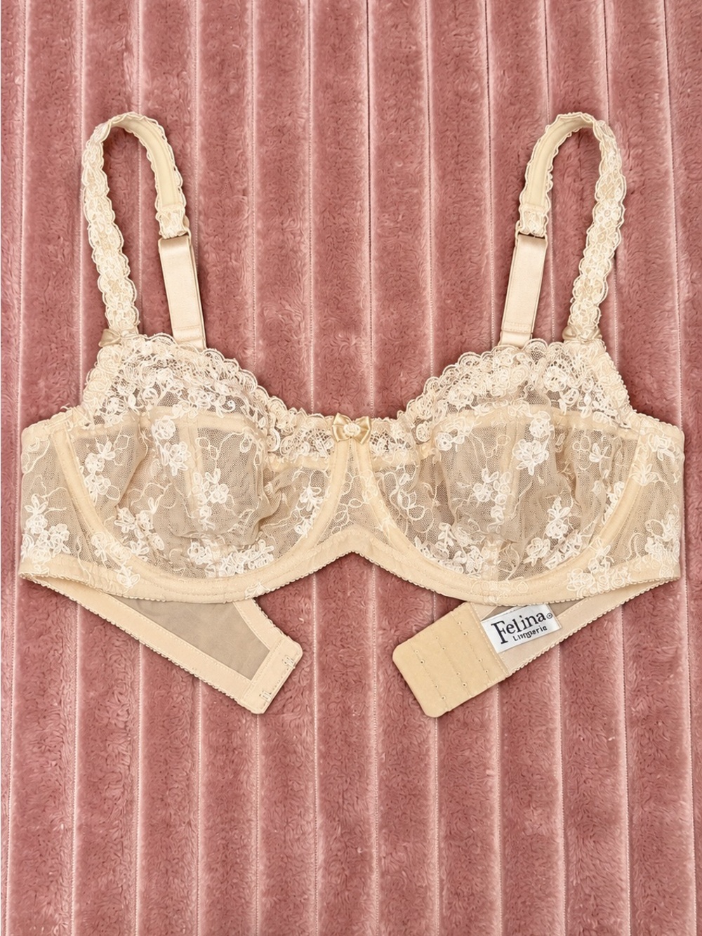 Felina Sheer Lace Underwire Bra in Beige-Cream
